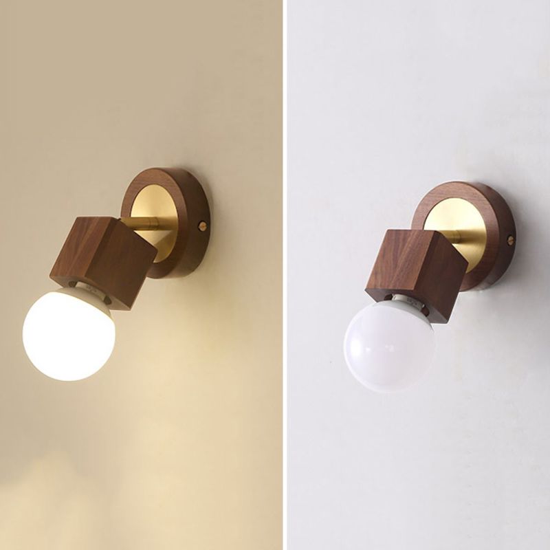 Nordic Style Wooden Wall Light Rectangle Shape Wall Lamp for Living Room