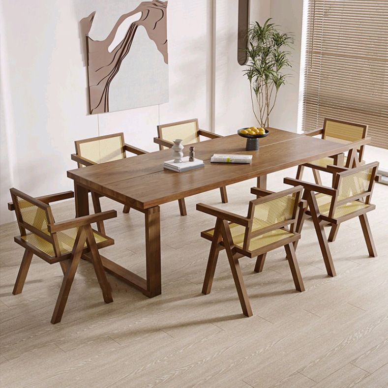 Natural Rectangle Dining Site Table Modern Solid Wood Sled Base Dining Table