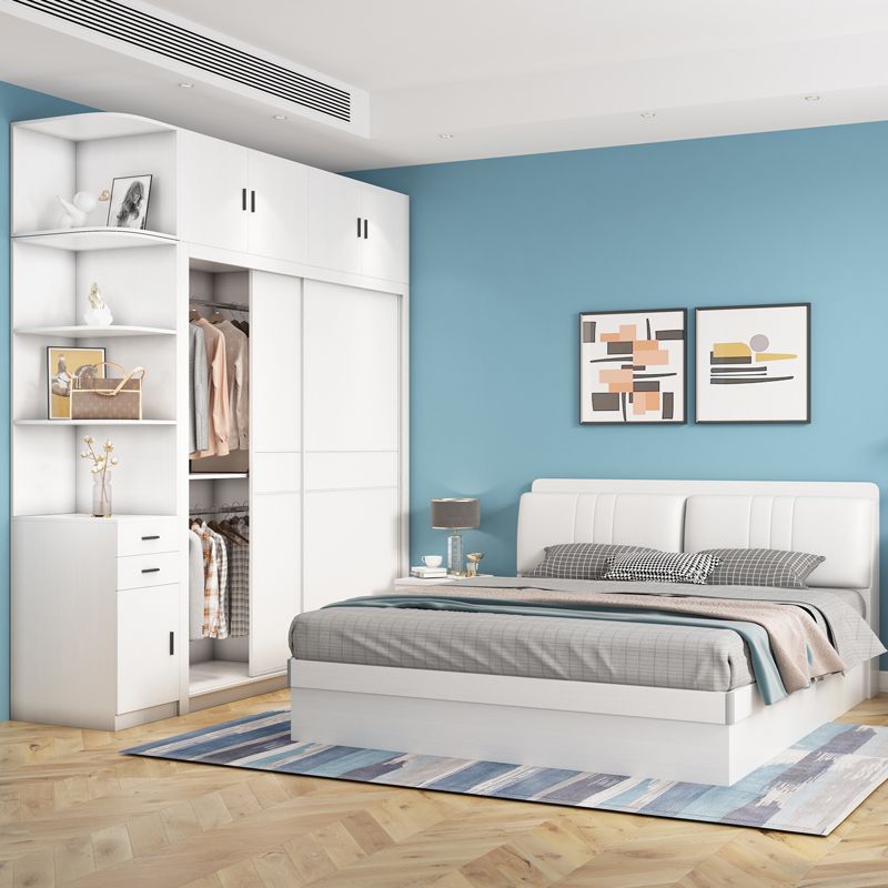 Contemporary Style Wardrobe Armoire White Engineered Wood Wardrobe with Drawer