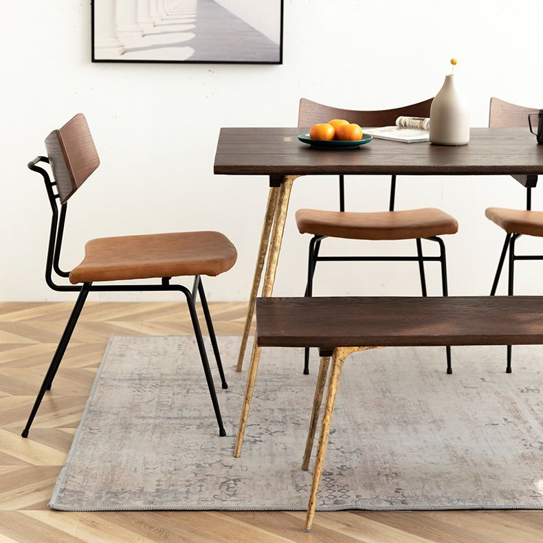 Industrial Style Oak Solid Wood Dining Table Brown Rectangle Table with Metal Base for Home Use