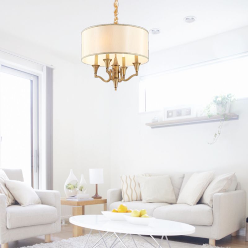 4-Light Candle Style Chandelier Traditional Drum Fabric Ceiling Light for Room