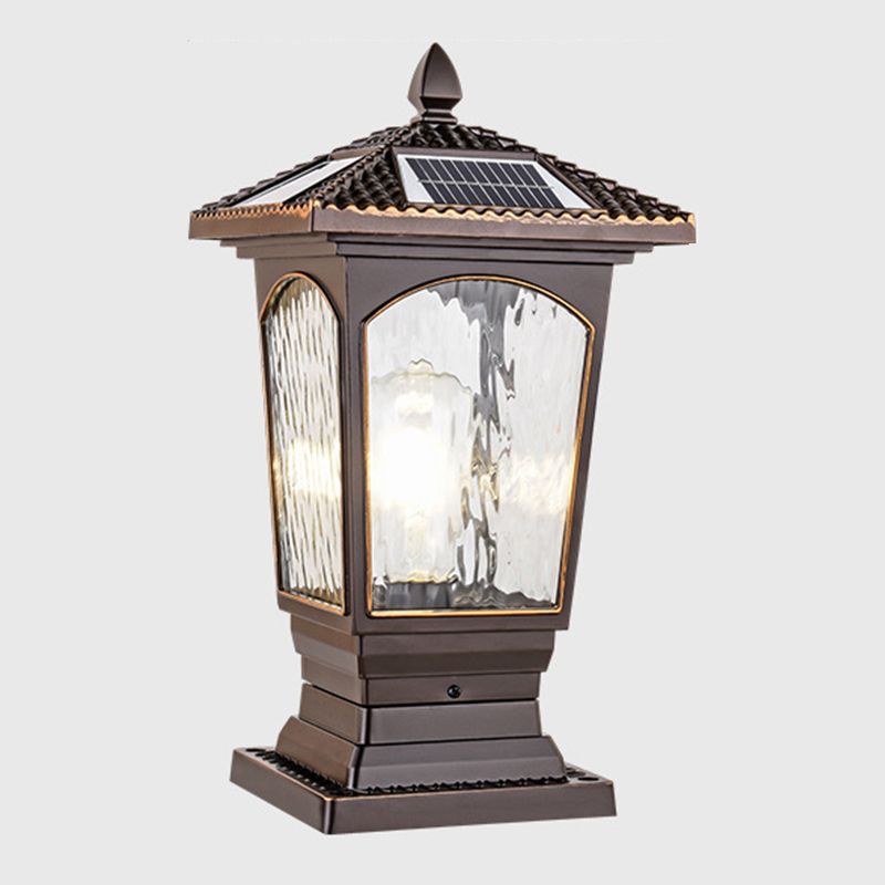 Rectangle Shape Metal Pillar Lamp Modern Style 1 Light Waterproof Outdoor Light in Copper