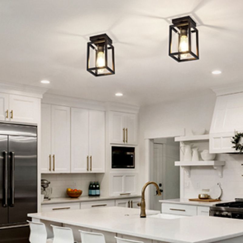 Iron and Glass Semi Flush Industrial 1 - Light Ceiling Semi Flush in Black