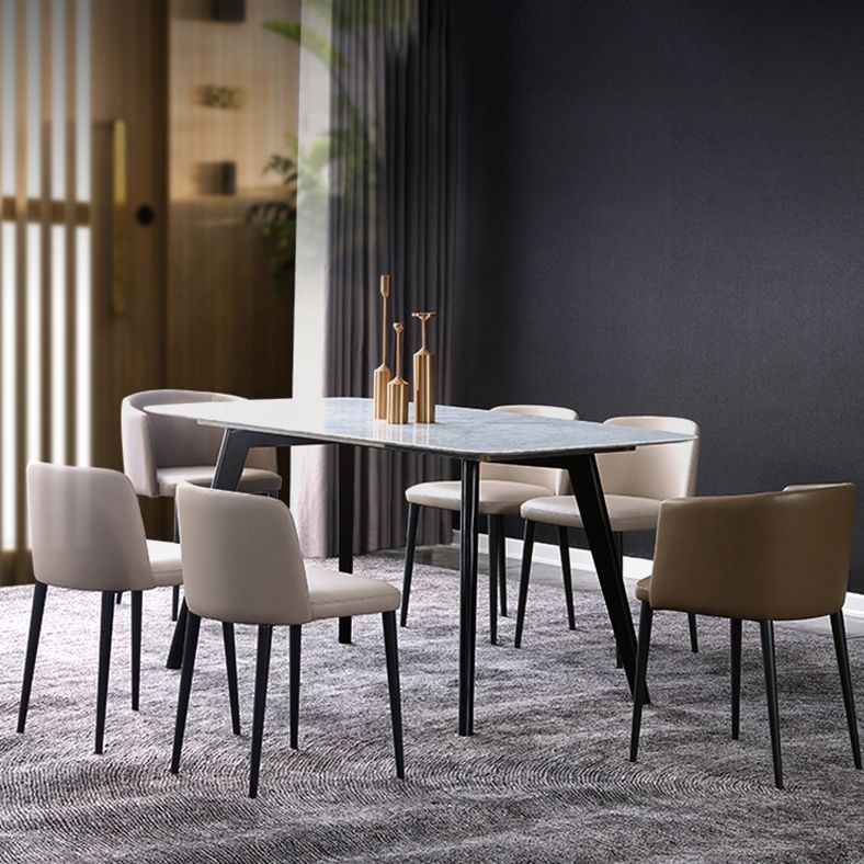 Sillas de comedor de cuero de estilo minimalista Sillas laterales sin brazos con respaldo sólido (juego de 2)
