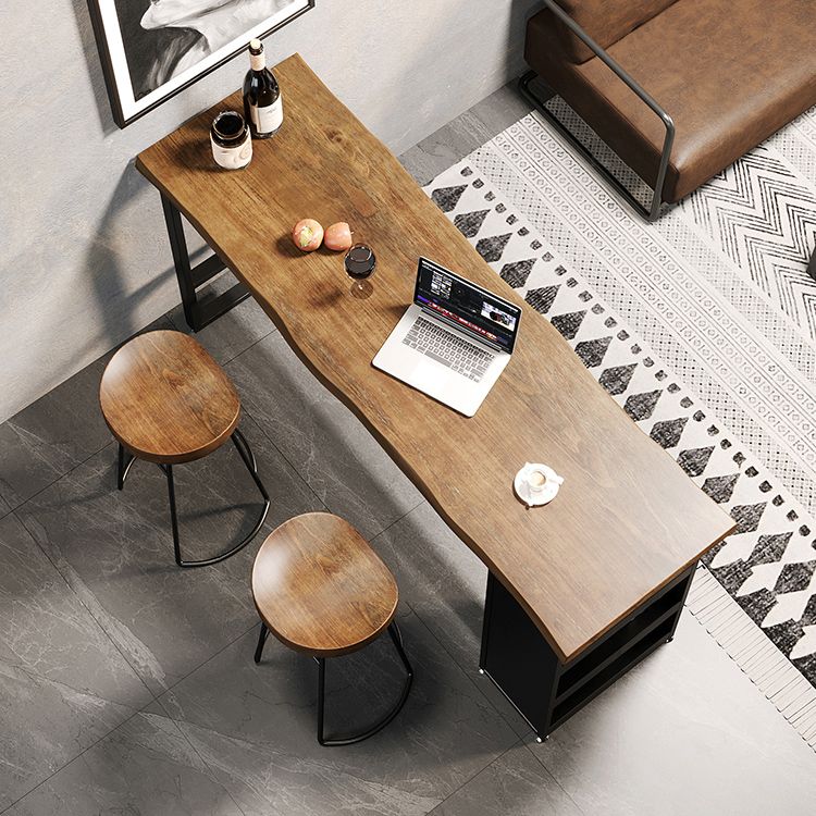 Wooden Bar Height Pub Table Brown Rectangle Bistro Table with 3-shelf