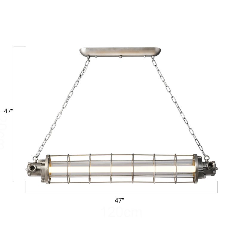 Cage cylindrique Cage à LED LED Éclairage de pendentif en métal industriel en argent industriel avec teinte en verre transparent intérieur