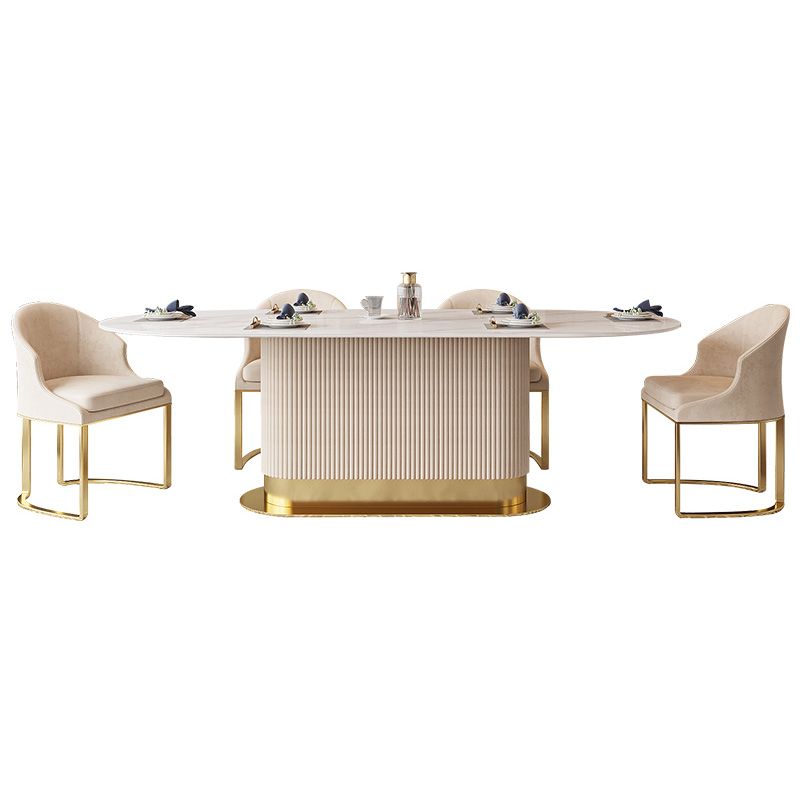 Traditional Luxury Dining Table Oval Sintered Stone Dining Table with Gold Frame