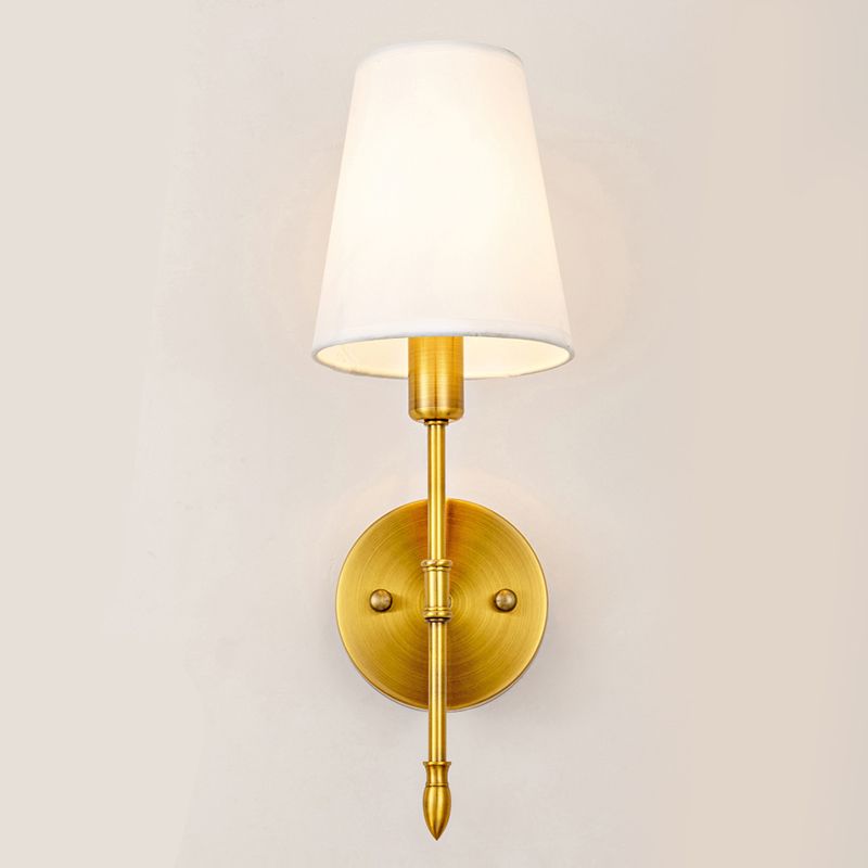 Gold Modern Metal Wall Sconce Cone Shape Wall Light with Fabric Shade for Bedroom