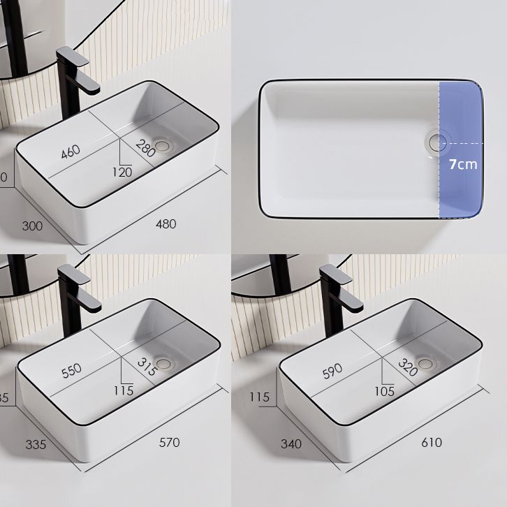 Contemporary Bathroom Sink Porcelain Oval-Shape Vessel Bathroom Sink with Pop-Up Drain