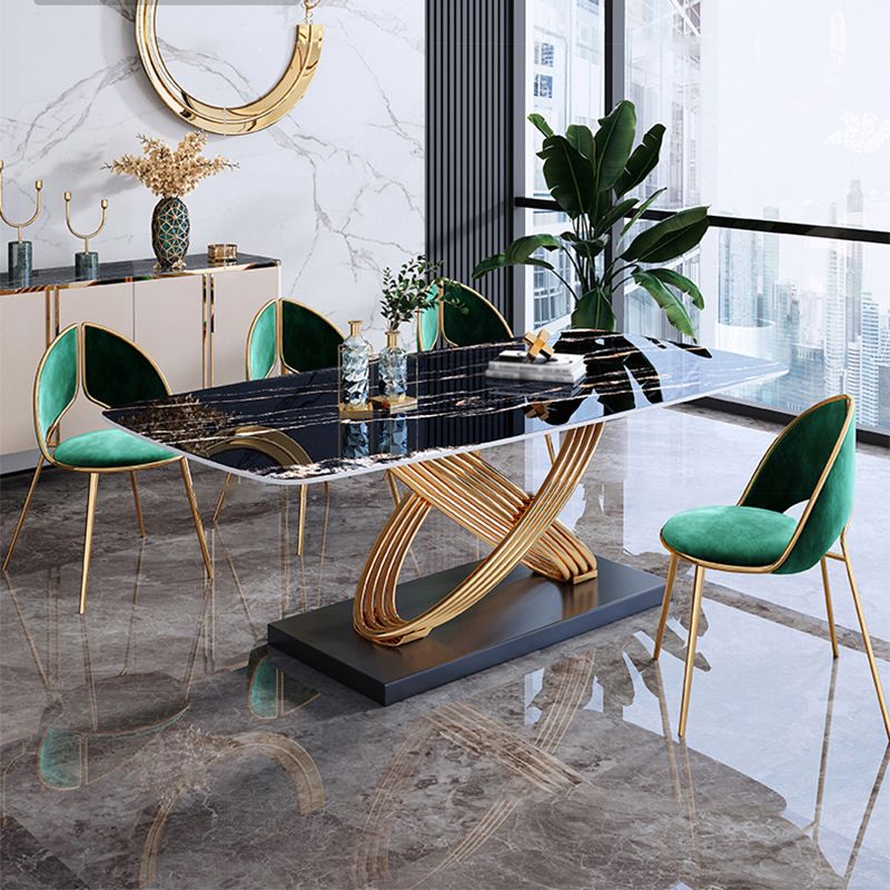Rectangle Pedestal Luxury Dining Table Three-Color Fixed Table of Sintered Stone