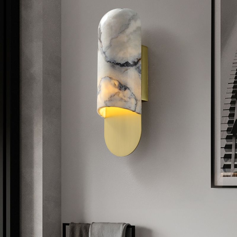 Modern Metal Wall Sconce Geometric Shape Wall Light with Stone Shade for Bedroom