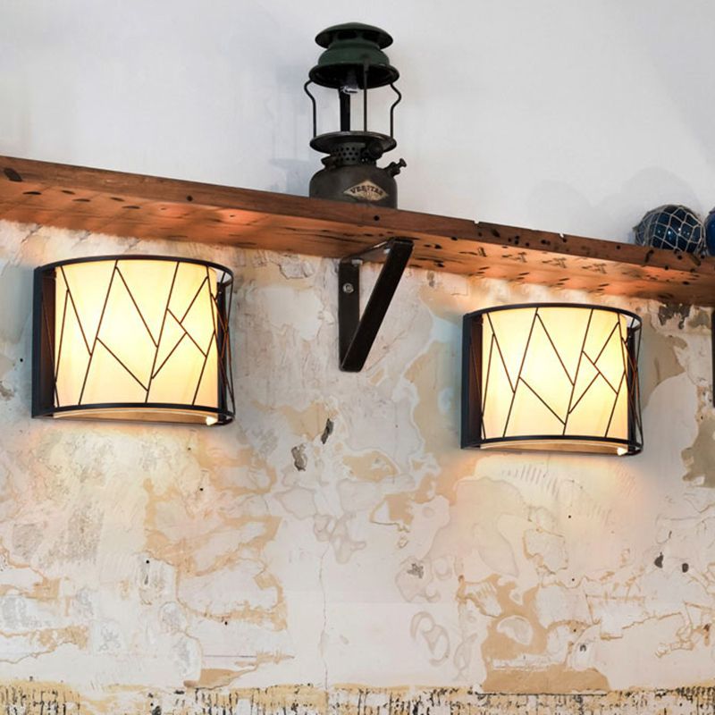 Lampe murale à demi-cylindre moderne 2-Light Fabric Fil Cadre de la teinte Murale de paroi Lumière en noir