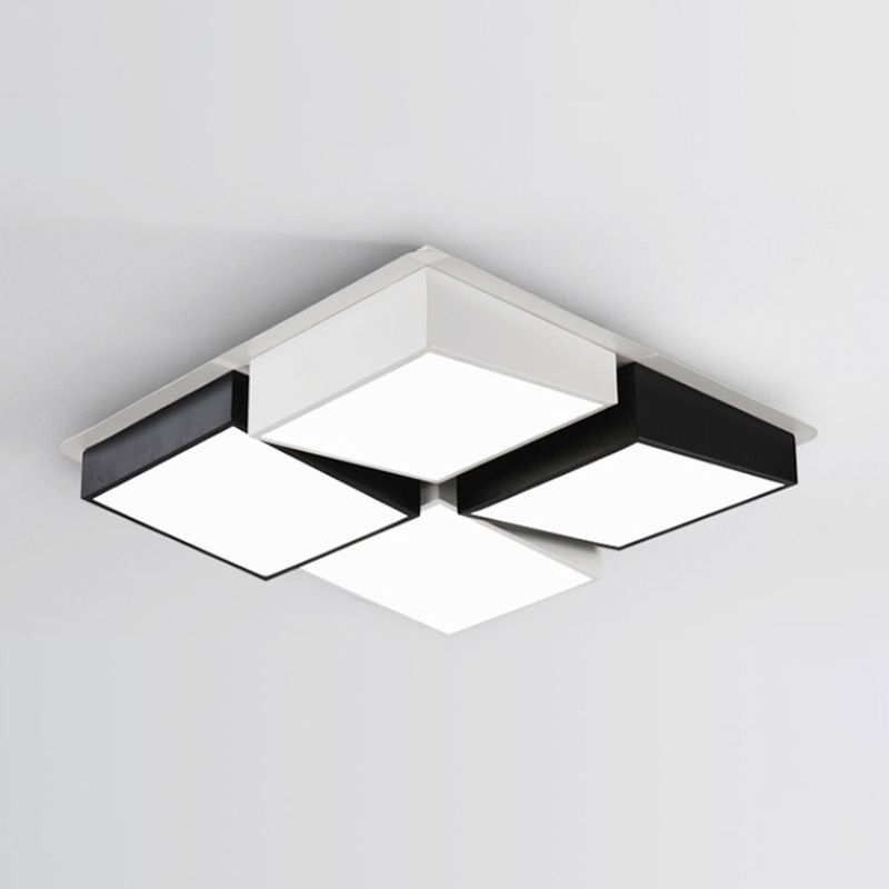 Square/Rectangular LED Flushmount Nordic Metal 4/6 Lights Black and White Checkered Ceiling Lighting in White/3 Color Light
