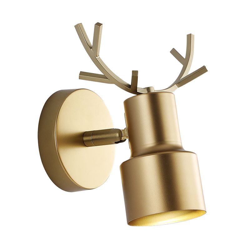 1-Licht-Schlafzimmer Wandlampe Makkaron-Geweih-LED-Wandleuchte mit zwei Trommelmetallschatten