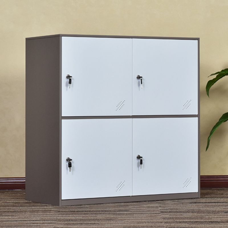 Contemporary Non-Hanging Armoire with Hinged Doors White and Brown Metal Storage Cabinet