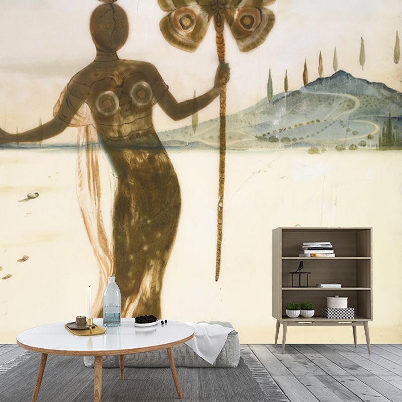 Brown Fancy Costume Wallpaper Mural Stain Resistant Surreal Bedroom Wall Decoration