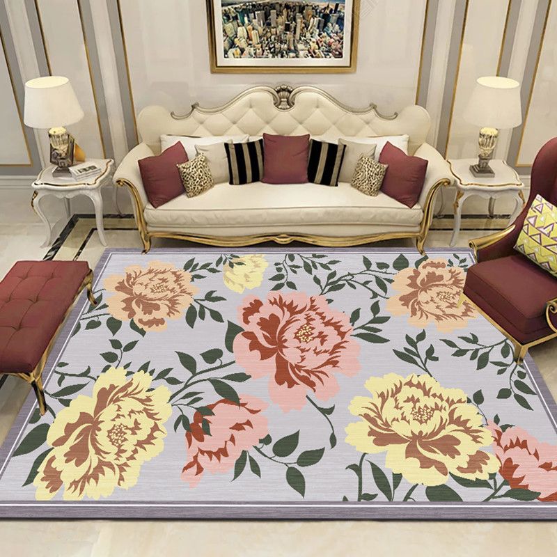 Multicolor Modern Area Carpet Polyester Floral Ink Printing Indoor Rug Easy Care Carpet for Living Room