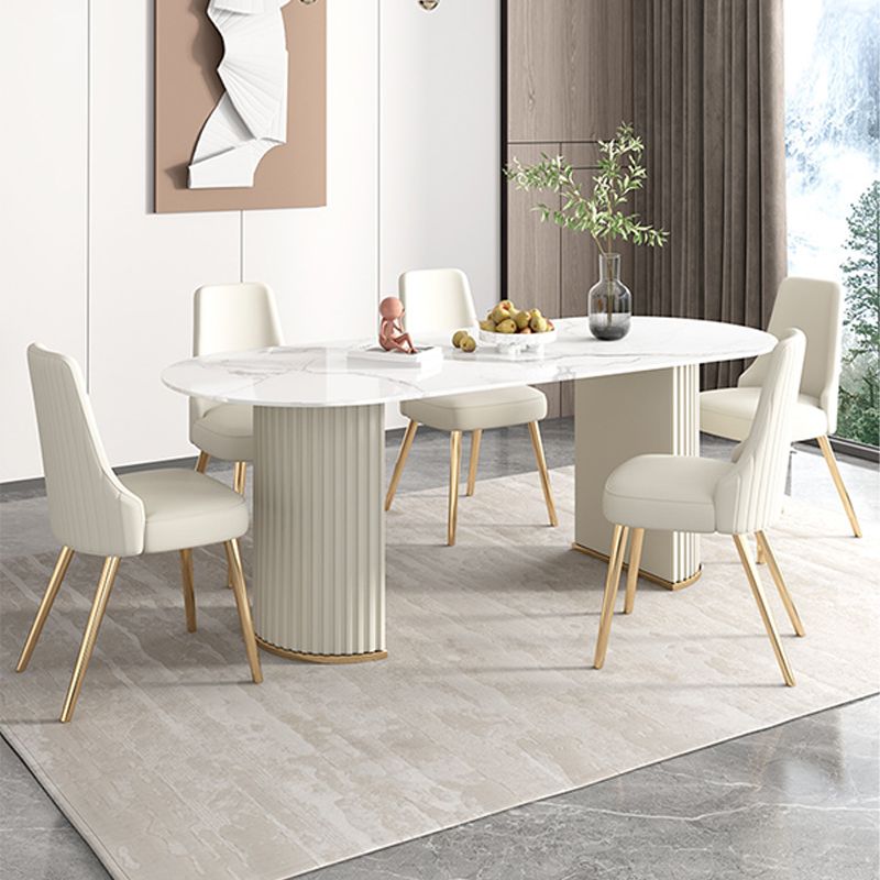 Modern Double Pedestal Dining Table Stone Table for Dining Room Kitchen