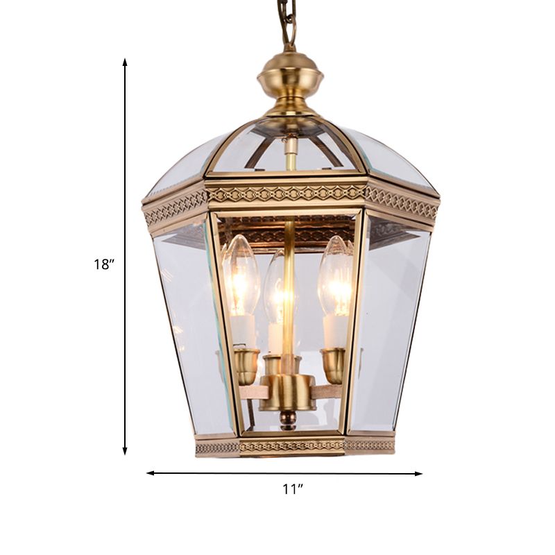 Brass Tapered Chandelier Lamp Nordic Clear Glass 3 Bulbs Hanging Ceiling Light for Living Room