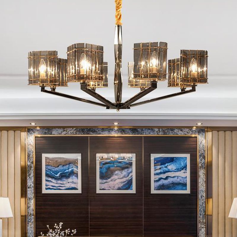 Triangle suspendu modernisme de lustre Crystal 28 "/35,5" de large 6/8 têtes Témous du pendentif noir avec bras métallique