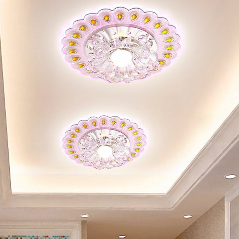 Plafonnier LED en forme de fleur, Style moderne, cristallin, luminaire de plafond pour entrée
