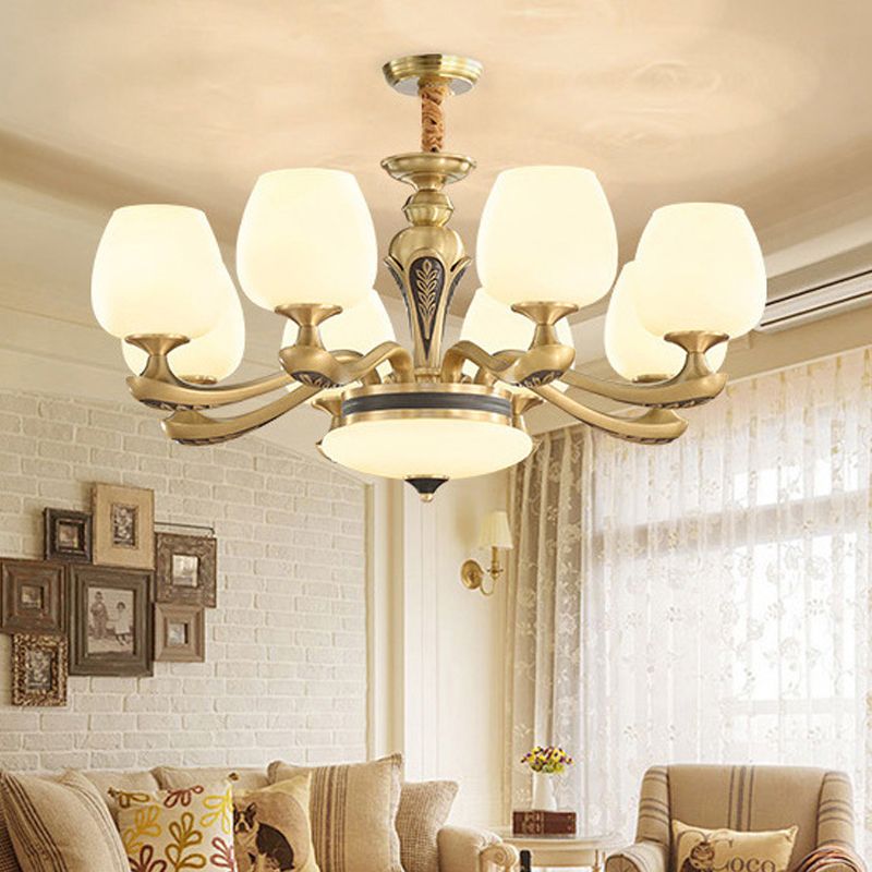American Style Chandelier Gold Multi Head Glass Hanging Light for Restaurant