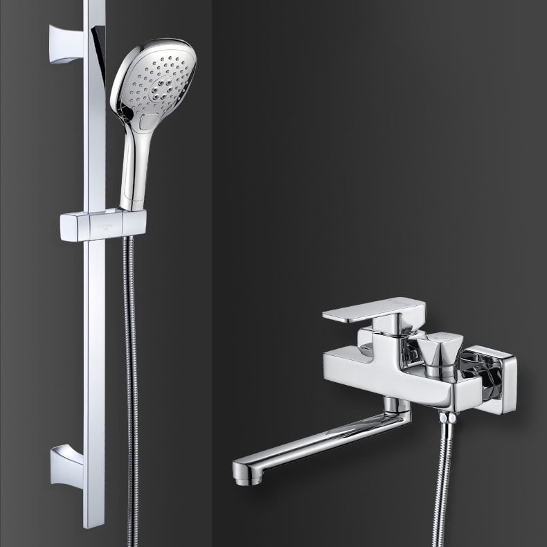Wall Mounted Bath Faucet Trim Chrome Polished Swivel Spout with Handshower