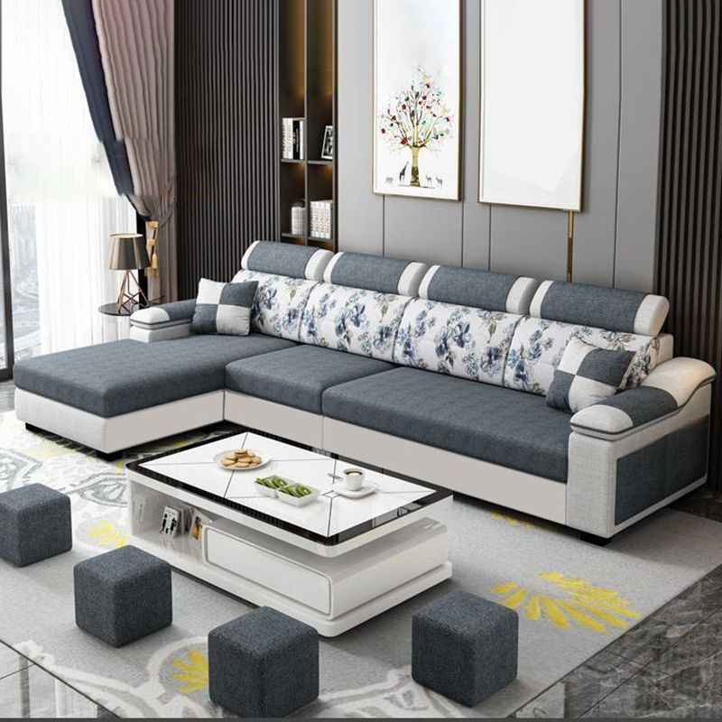 Modern Linen Sectional Sofa Pillow Top Arm Sectional for Living Room