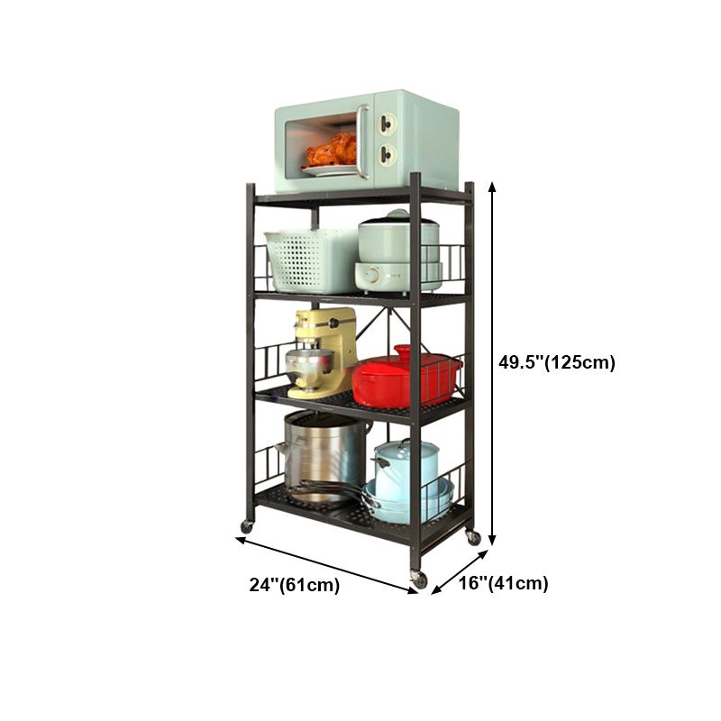 Contemporary Folding Steel Etagere Bookshelf with Caster Wheels
