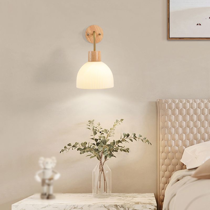 Modern Simple Wooden Wall Light Dome Shape Wall Lamp for Living Room