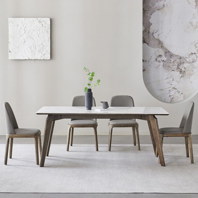 Modern Stone Dining Site Table 4 Wood Legs Rectangle Home Dining Table
