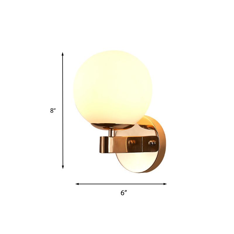 Single Bulb Wall Mounted Light with Sphere Opaline Glass Vintage Style Bedroom Wall Sconce in Chrome/Gold