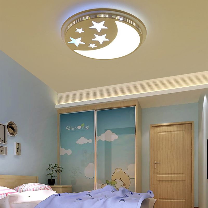 Blue and White Circle Ceiling Lamp with Moon Star Cartoon Acrylic LED Ceiling Mount Light for Girls Room