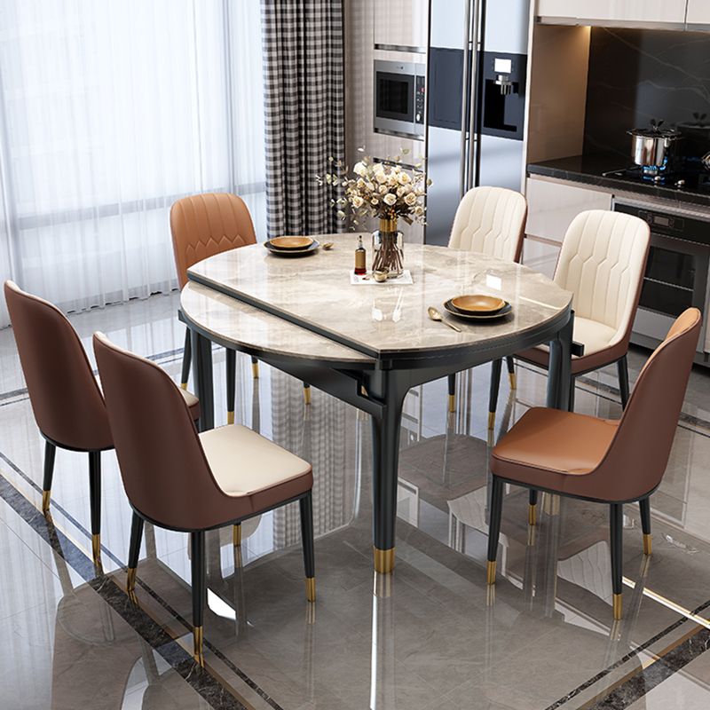 Moderne rechthoekige vorm dinerset gesinterde stenen bovenste eettafel meubels met zelfoplossende † Leaf