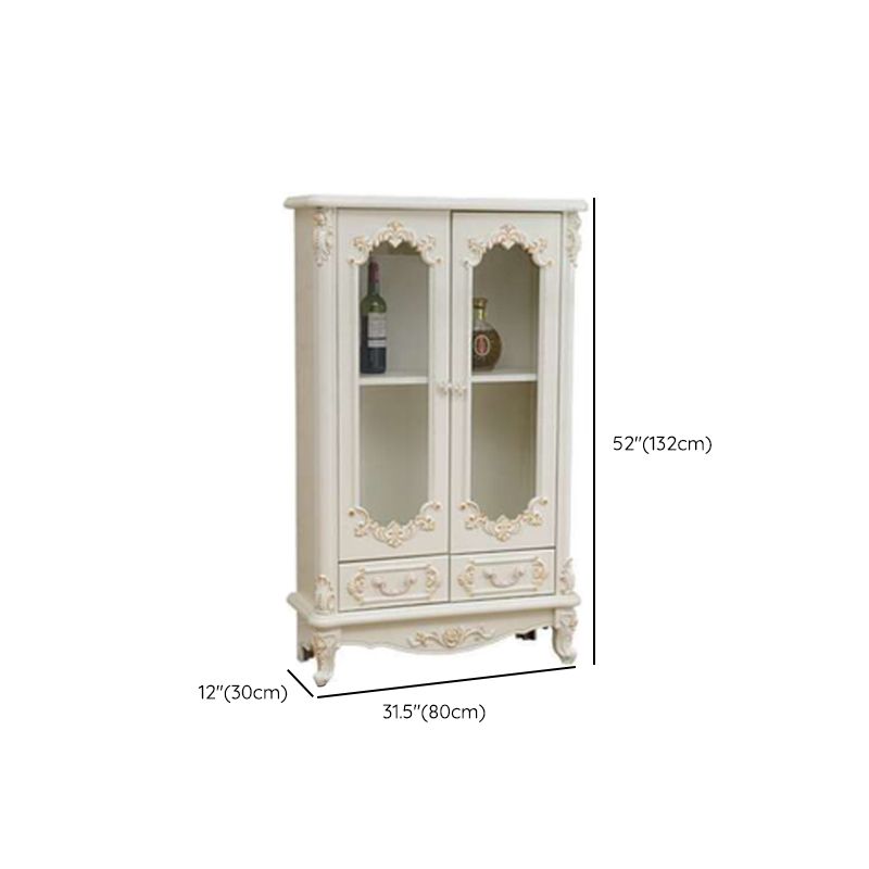 Traditional Solid Wood Display Stand Glass Doors Hutch Cabinet for Bathroom