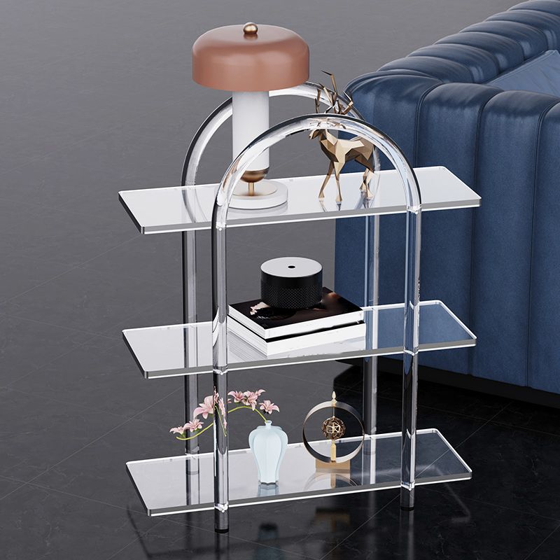 Contemporary Clear Acrylic Sofa Side Accent Table 4 Legs End Table with Storage Shelves