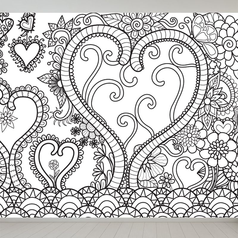 Black and White Doodles Mural Wallpaper Fantasy Kids Moisture Resistant Wall Art