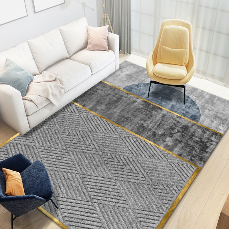 Gold Modern Rug Polyester Graphic Area Rug Non-Slip Backing Rug for Living Room