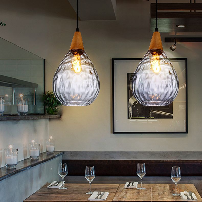 Cortique créatif moderne simple Cone en bois léger lampe suspendue avec une teinte en verre