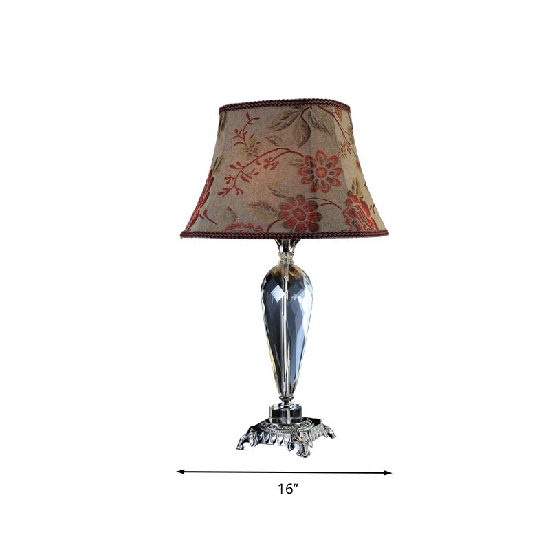 Single Bulb Night Table Lamp Rustic Style Flower K9 Crystal Nightstand Light in Beige