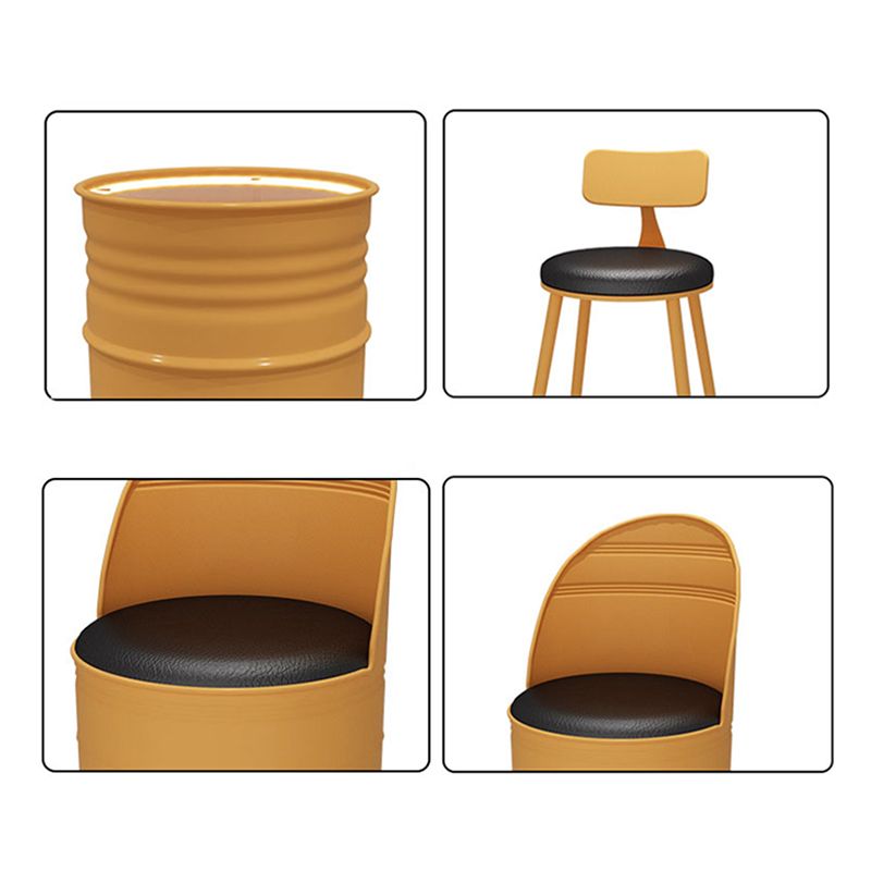 Industrial Orange Counter Stools Iron PU Upholstery Bar Stools with Low Back