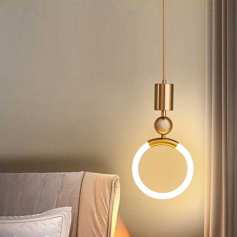 1-Light LED Circle Suspended Lighting Fixture Gold Pendant Light Kit for Bedroom