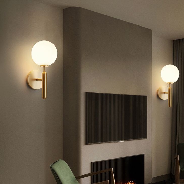 Modern Style Wall Mount Light White Ball Glass Shade Sconce Light for Bedroom Corridor
