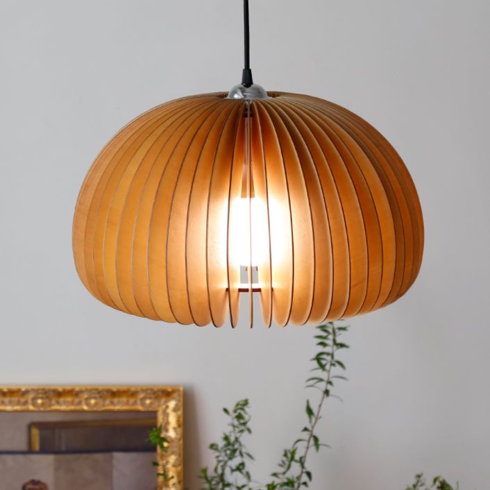 Basswood Pumpkin Shape Pendant Light 1 Light Modern Simplicity Wooden Art Deco Hanging Lamp