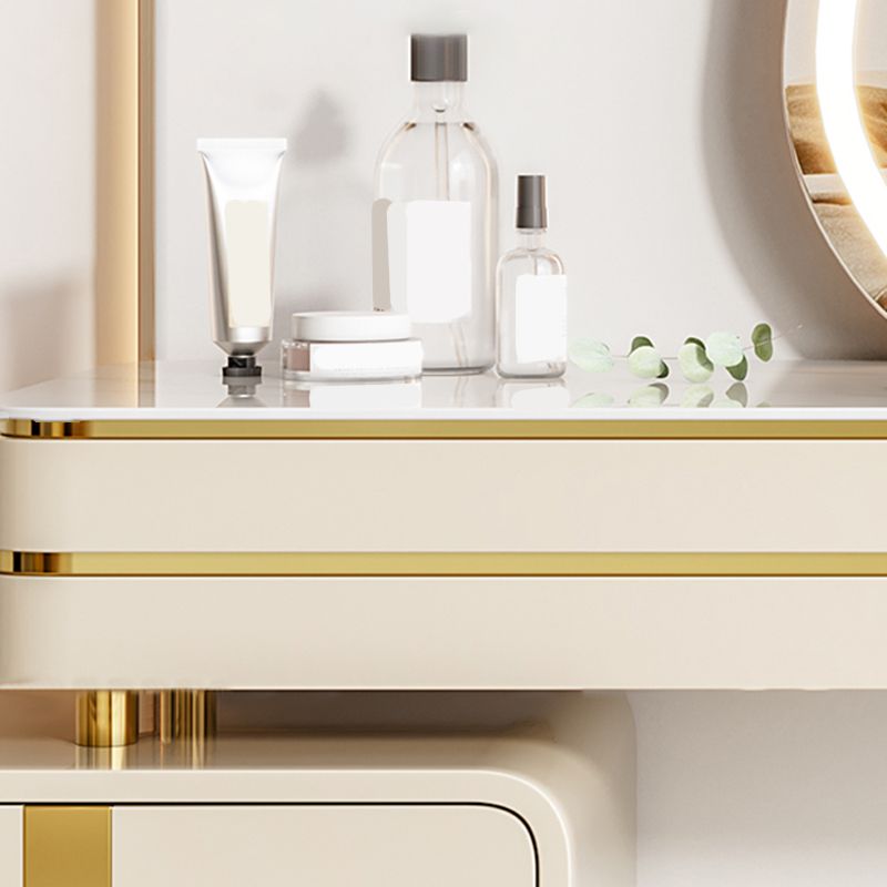 Gold Vanity Bedroom Make-up Vanity Stool Set in Glossy Finish