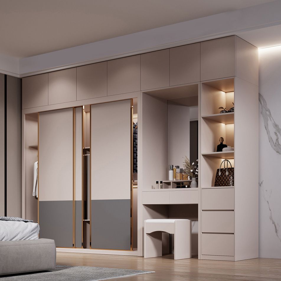 Engineered Wood Wardrobe Armoire Modern Style Wardrobe with Mirror