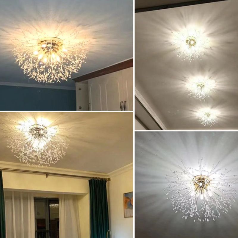 Diente de león Luz de montaje semi empotrada Decoración de cristal lujosa moderna Montaje empotrado en el techo para dormitorio