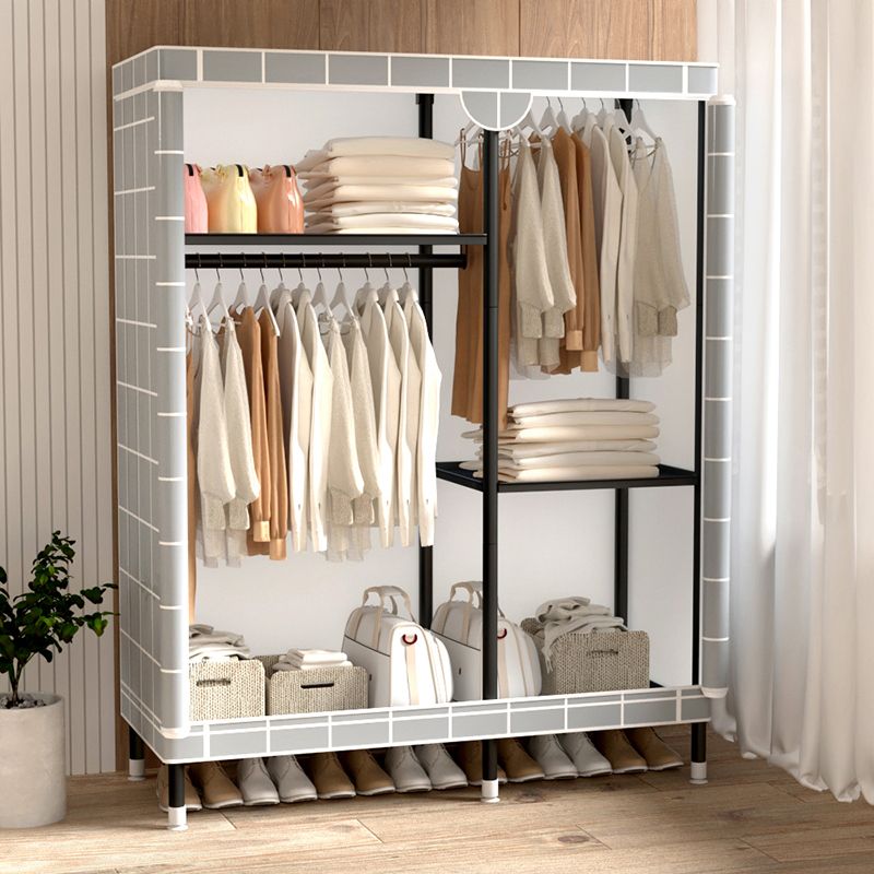 Contemporary Wardrobe Cabinet with Shelves Steel Wardrobe Armoire
