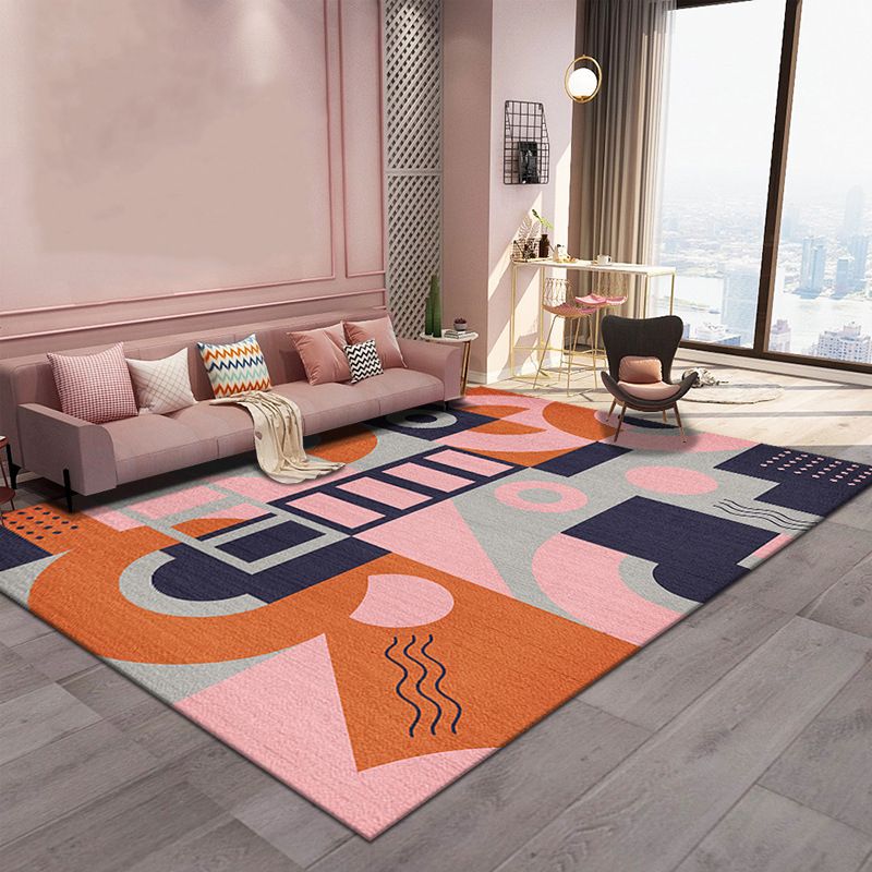Pink Color Block Rug Polyester Nordic Rug Washable Indoor Rug for Living Room