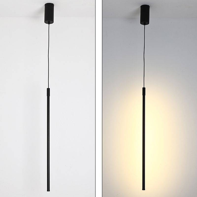 Simple Modern Style Long Line Shape Chandelier Aluminum 1 Light in Black for Living Room Bedroom